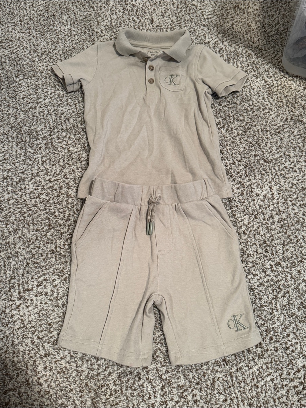 Calvin Klein Kids Beige Polo Shirt & Drawstring Shorts Set